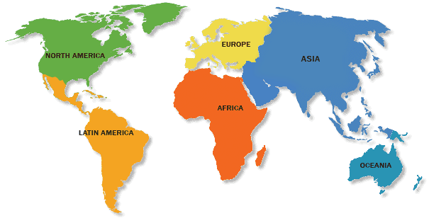 world map with countries names. Most countries have a postal